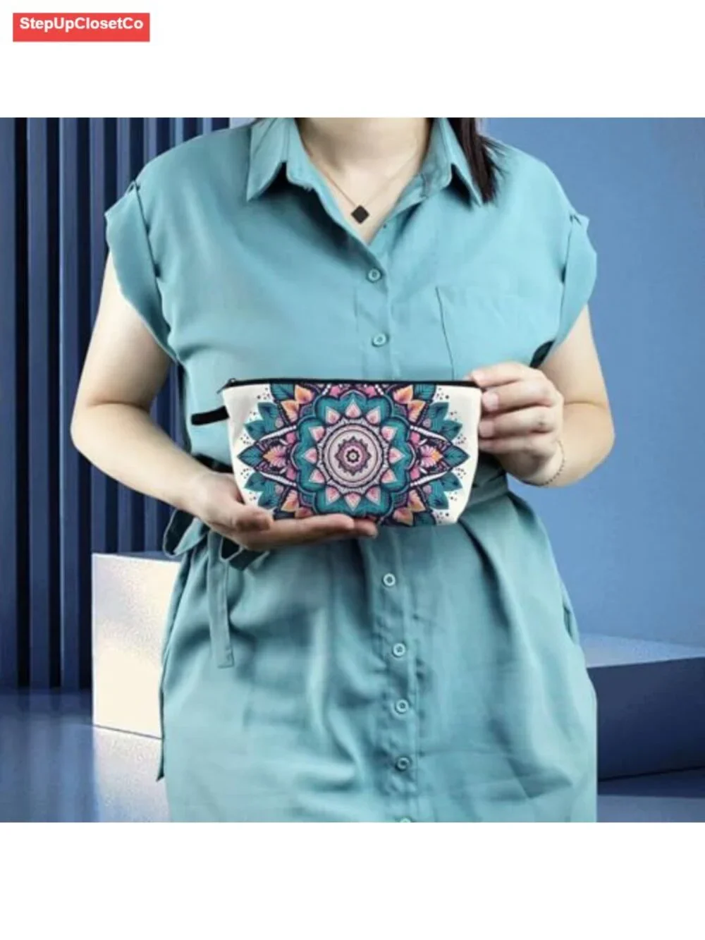 Floral Mandala Cosmetic Bag Padded Makeup Organizer Polyester Zipper Pouch